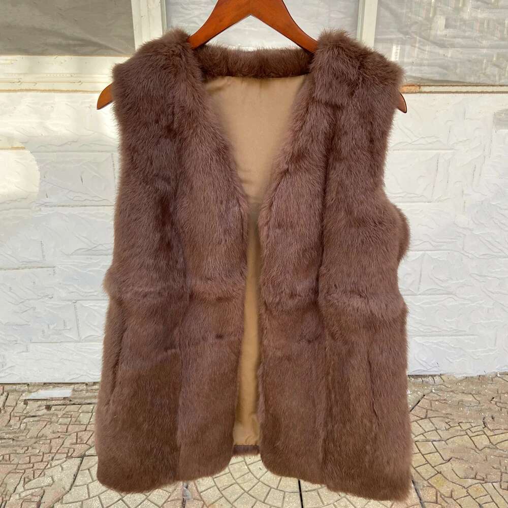 Fancy Rani Real Rabbit Fur Vest Natural Jacket For Women Fashion Leather Autumn Winter Spring Outwear High Quality Designer