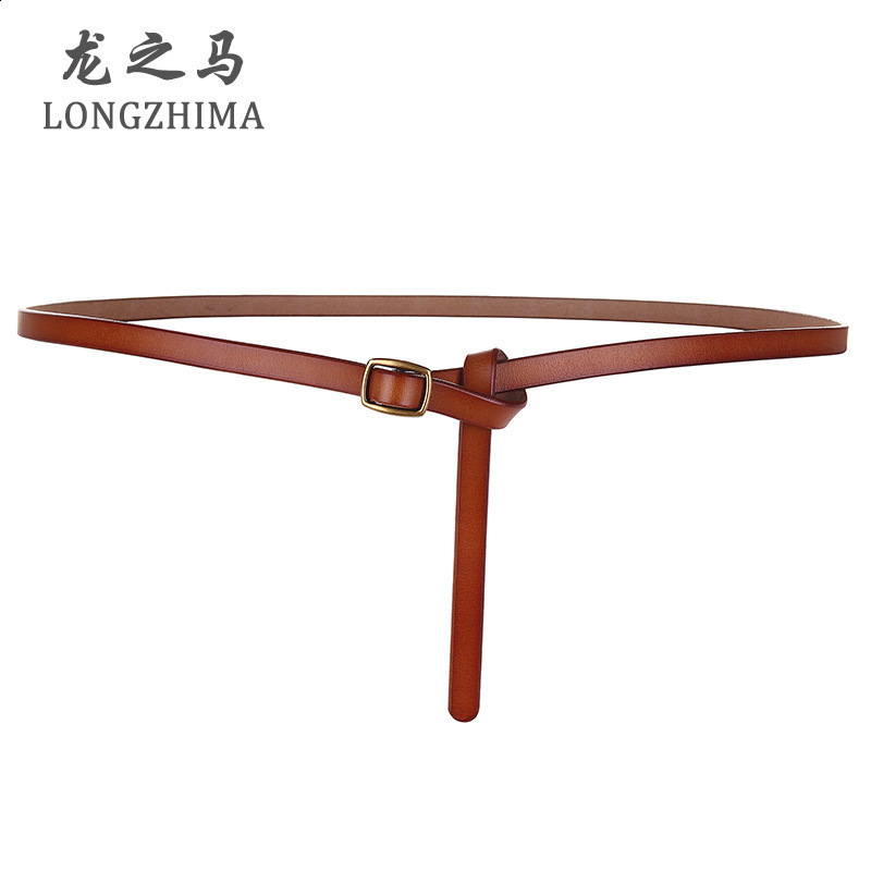 New womens leather Korean version versatile simple thin belt small Japanese button cowhide decorative dress with narrow belt250520