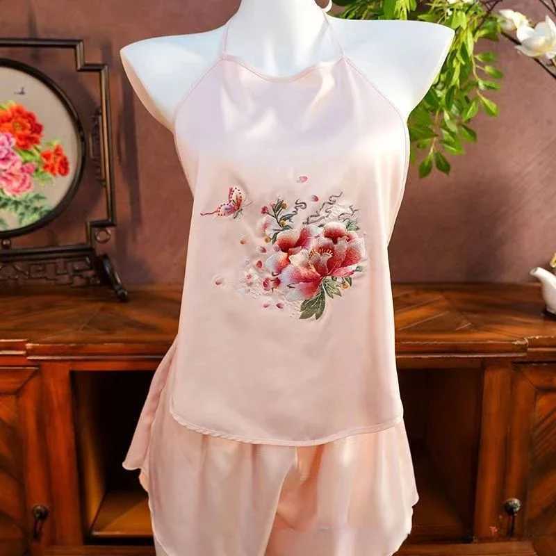 Embroidered Bellyband Shorts Set Retro Chinese Tradition Improve Women Backless Sexy Suspender Pajamas Thin Plus Size Sleepwear R250520