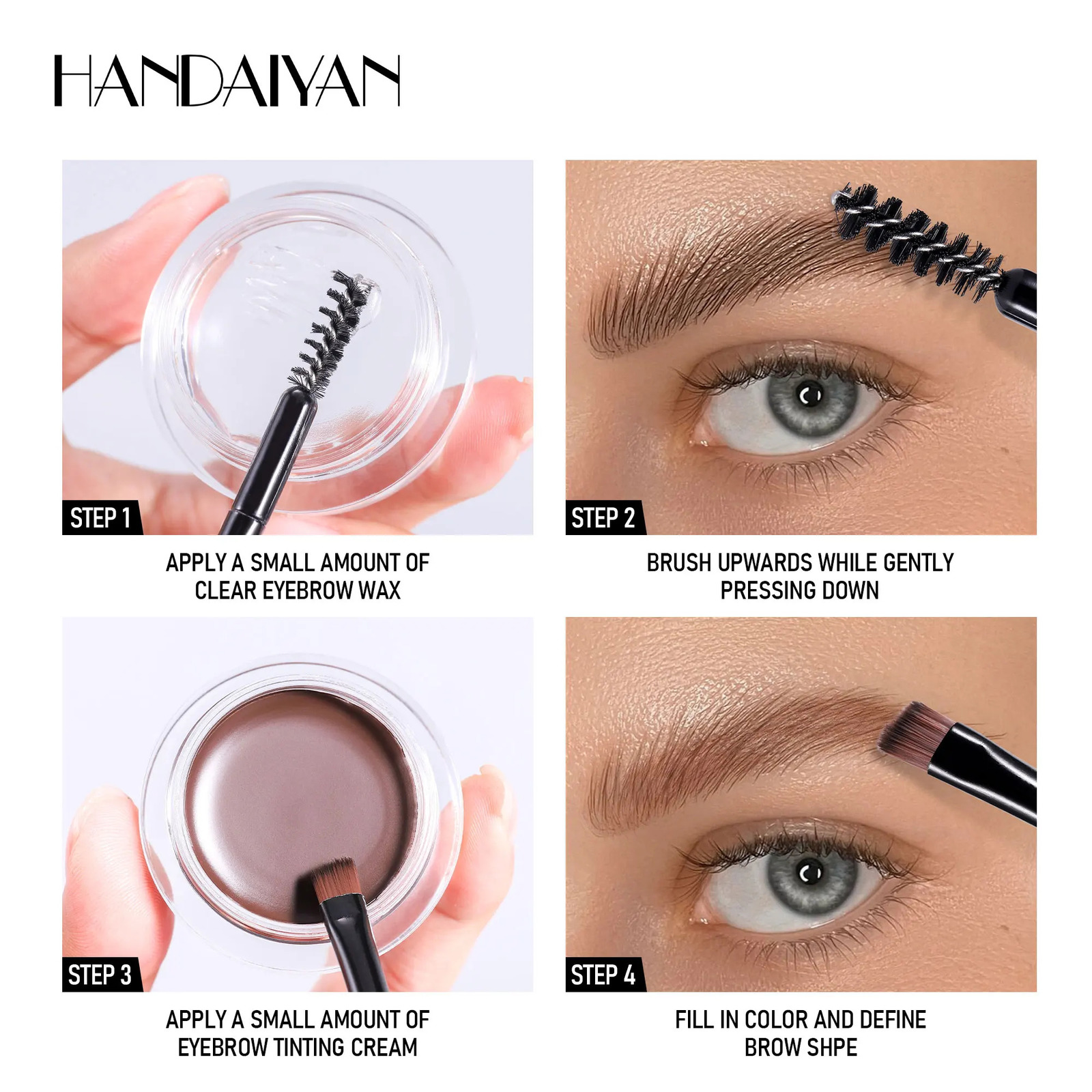 Waterproof eyebrow gel Eyebrow styling wax 2-in-1 makeup set 2 pieces double brow brush makeup long-lasting eyebrows 250515