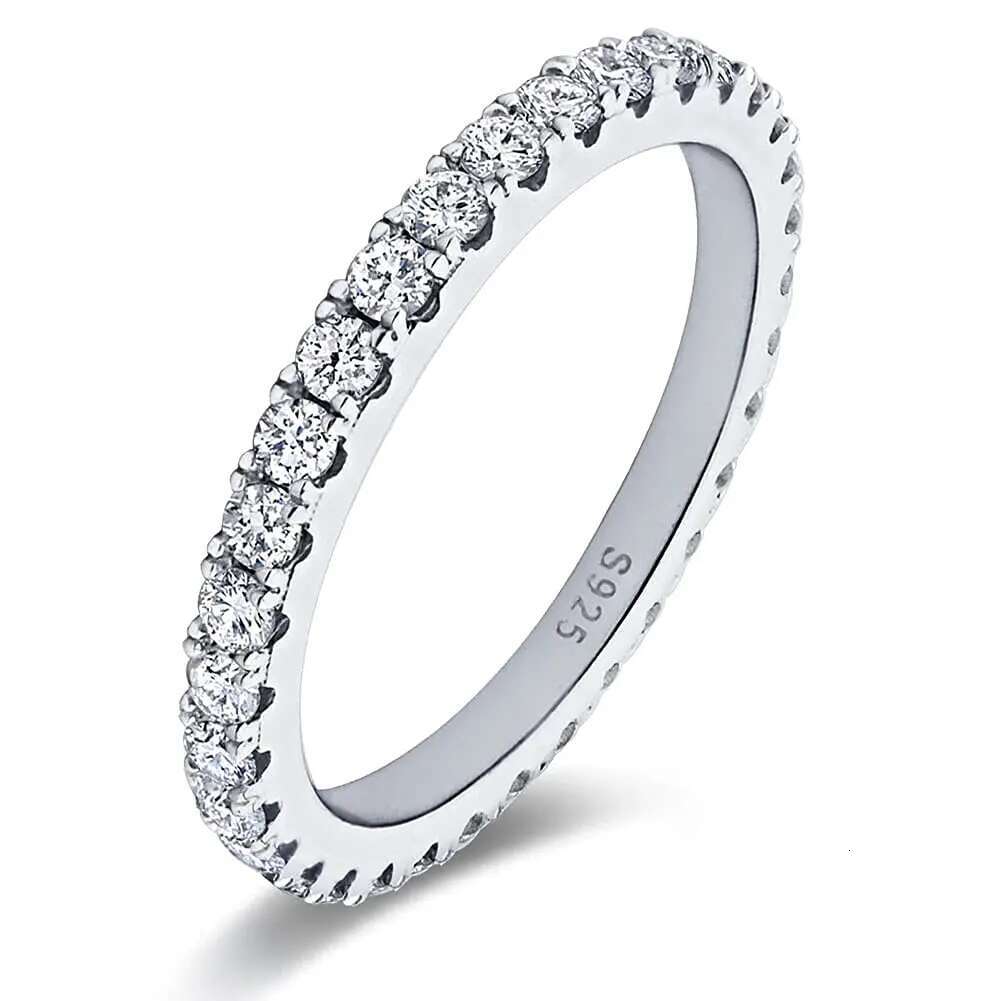 COSFIX 2mm D Color Moissanite Eternity Wedding Band Original 925 Sterling Silver White Gold Stackable Rings Women Girl Wholesale