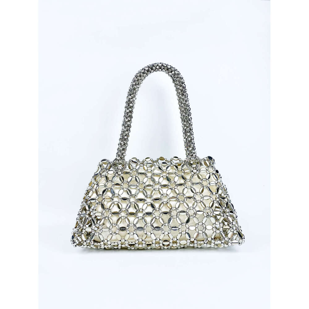 Korean Version Personalized Woven Hollow High Aesthetic Ceiling Versatile Handbag With Shiny Handmade Pearl Tote Underarm Bag