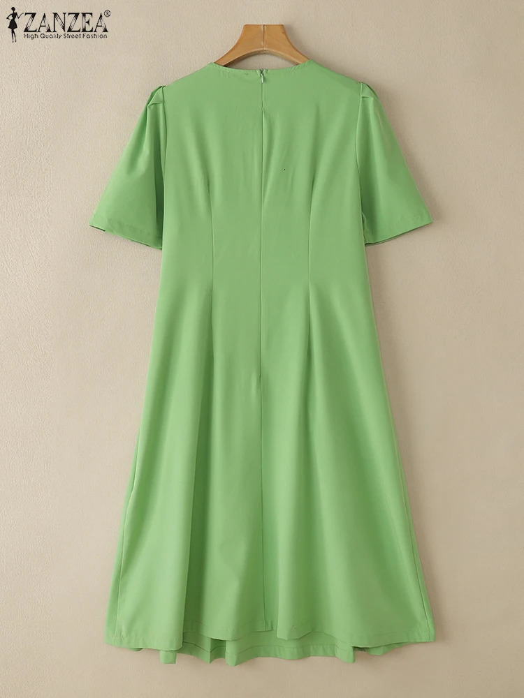 ZANZEA Office Lady Dresses Women Summer Solid Pleated Dress Elegant Short Sleeve Party Vestidos Stylish Holiday Midi Sundress 250520