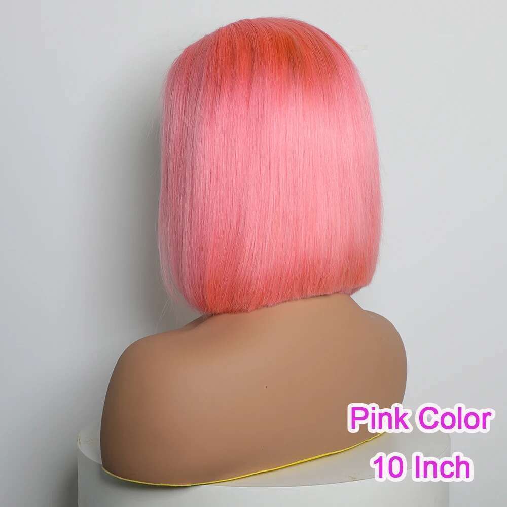 Pink Wig 180% Denity 13X4 Lace Frontal Pre Plucked Brazilian Remy Short Bob Human Hair Wigs