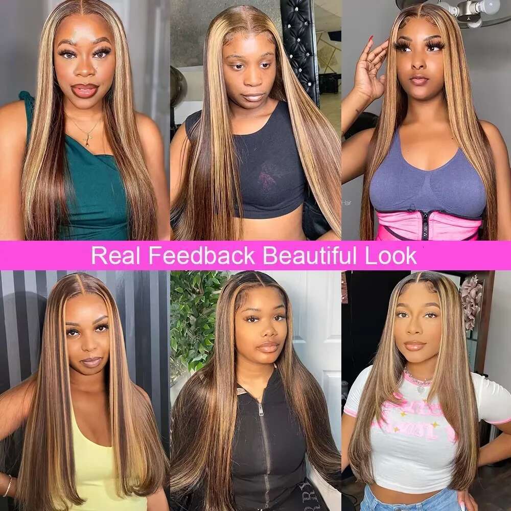 Honey Blonde 4/27 Colored Front Human Highlight Brown Straight 13x6 Hd Lace Frontal Wig 100% Vieamese Remy Hair