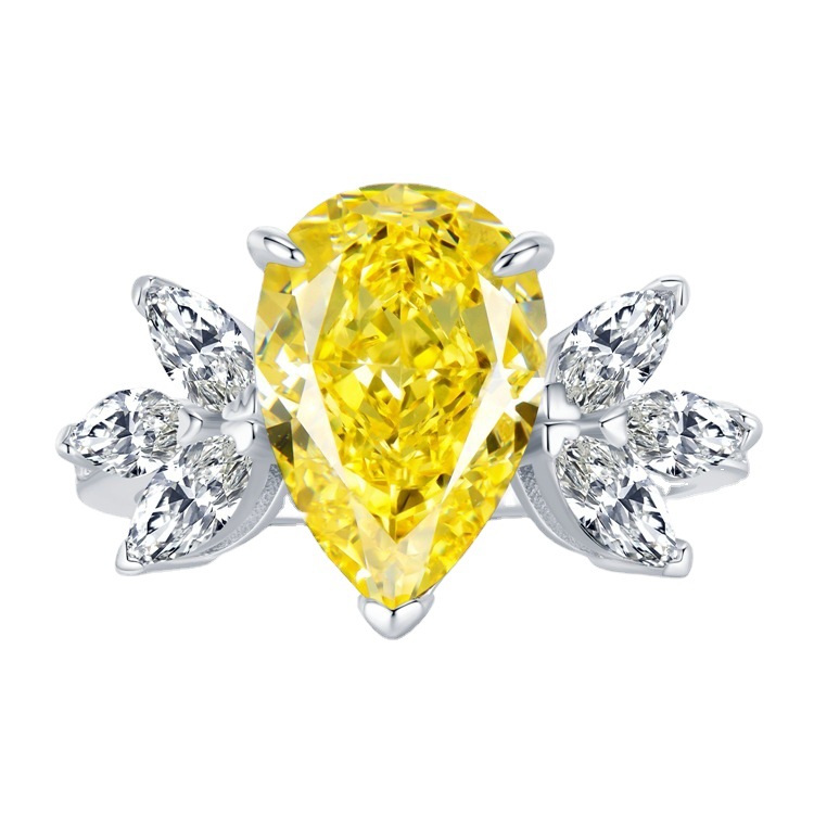 New S925 Sterling Silver 8*12 Radiant Yellow Diamond Ring, High-Carbon, Elegant Design, Perfect for Engagement or Special Occasions