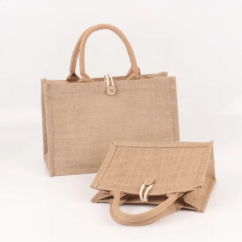 Women Linen Tote Bag Burlap Beach Eco Handbags Portable Top Handle Shopping Bag Large Simple Shoulder Bag Multiple Sizes Handbag 250516