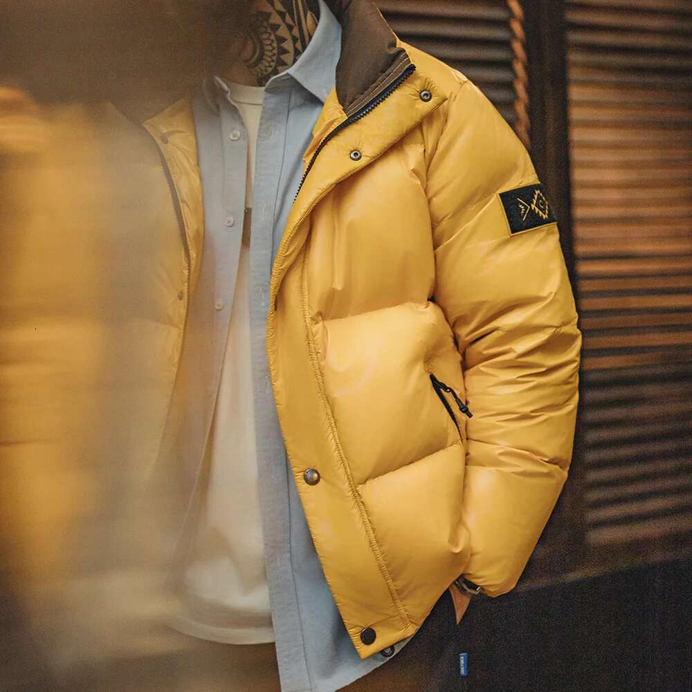 Maden Casual 90% White Duck Down Yellow Stand Collar Warm Jacket Versatile Puffer Coat For Men Fall And Winter Outerwear Designer