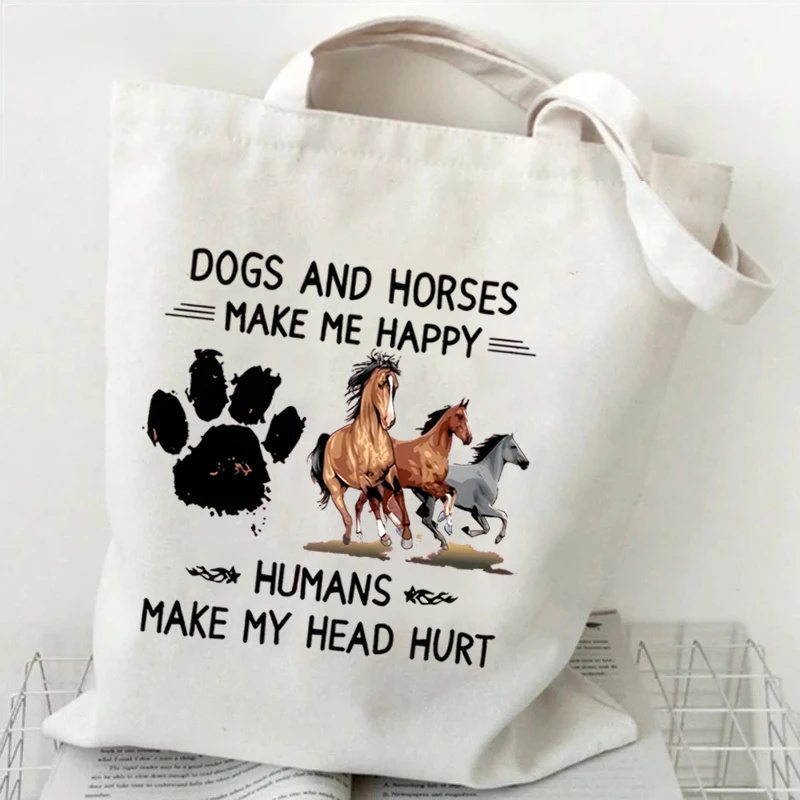 Women's Tote Bag Just A Girl Who Loves Horses Print Canvas Large Capacity Shopping Bags Horse and Flower Commuter Shoulder Bag