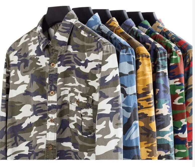 Men's Double Pocket Camo Shirt Men Camouflage Cargo High Quality Outdoor Hiking Sport Youth Out Wear Shirts Designer