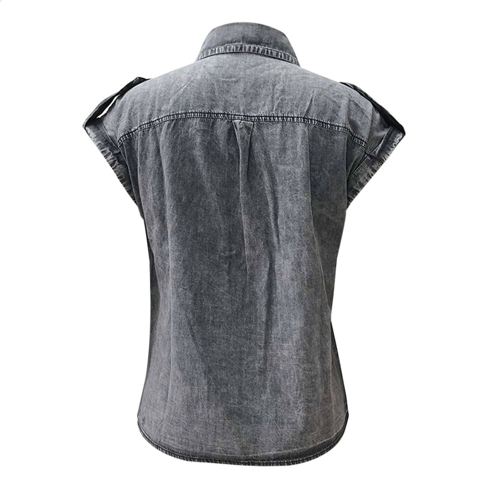 Summer Sleeveless Blouse Pure Color Retro WomenS Short Sleeve Denim TShirts Fashionable Street Outdoor Versatile Top 2024 250516Z