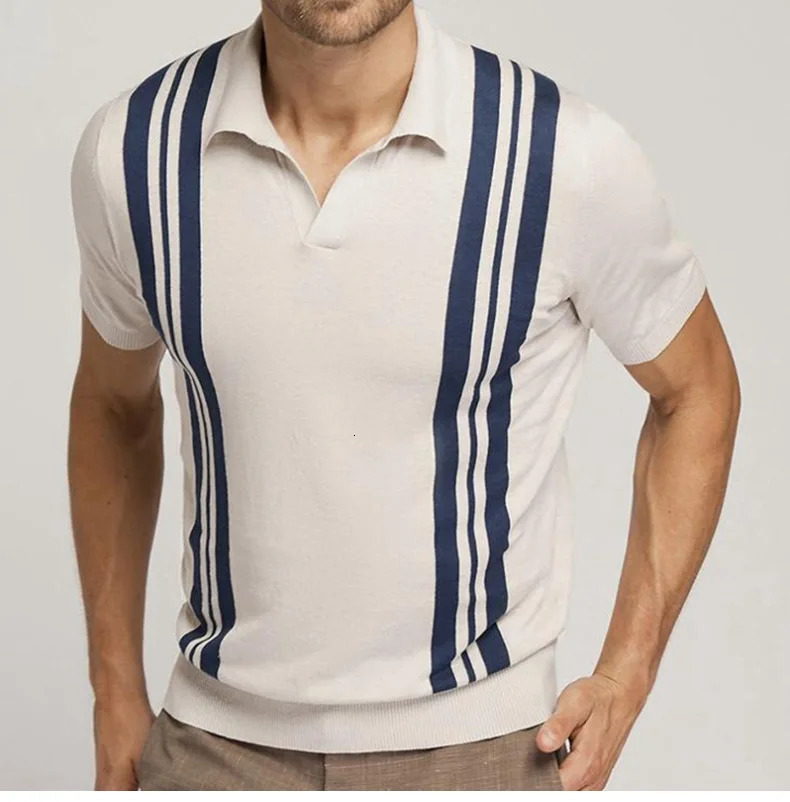Summer Ice Silk Men Hollow Polo Shirt Breathable Soft Knit Top Mens Shortsleeved Tee Fashion Color Contrast 250520