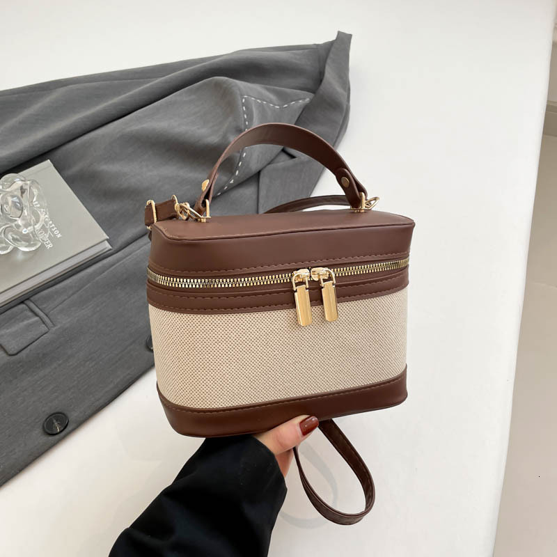 Free Delivery Designer Bag 2025 New Korean High End Cylindrical Bucket Splicing Contrasting Color Crossbody For Women Instagram Versatile Shoulder Lux