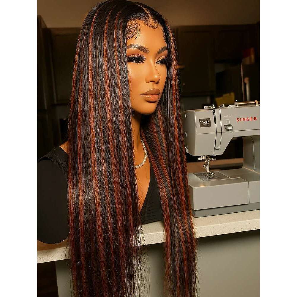 1B/30 Highlight Bone Straight 13x4 Hd 30 inch Lace Front Wig Human Hair Ombre Brown Colored Wigs For Black Women