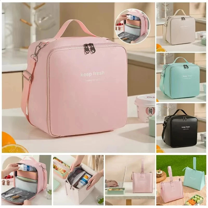 Crossbody Waterproof Lunch Bags PU Leather Food Picnic Lunch Box Insulated Women Cooler Bags Ice Pack Drink Thermal Bag 250519