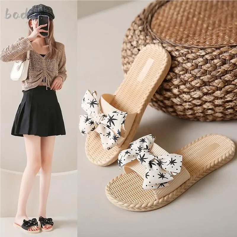 Butterfly bow sandals womens summer outdoor fashion trend versatile flat bottomed beach shoes 250519