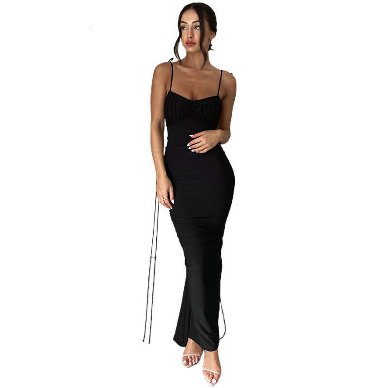 Halter Dress INS Summer New Women S Fashion Strap Sexy Open Back Slim Fit Wrap Hip Style Dress Maxi Dress