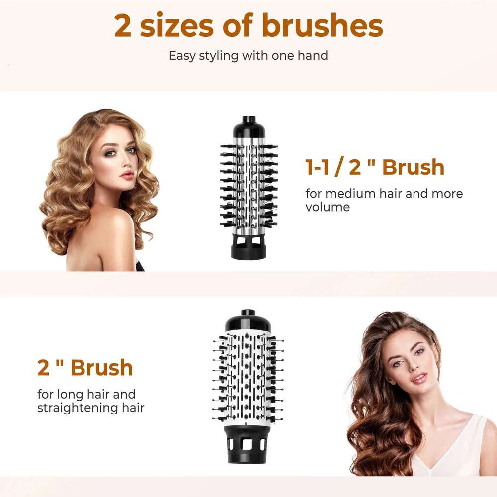 3 in 1 Air Styler Blow Dryer 2 Interchangeable Brushes Auto Rotating Curling Hot Hair Brush