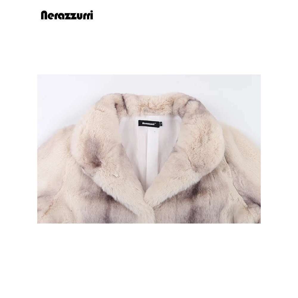 Nerazzurri Winter Colorful Thick Warm Gradient Faux Fur Coat Women Long Sleeve Loose Stylish Elegant Fluffy Jacket 2023