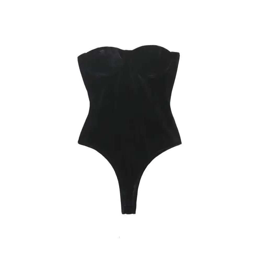 TRZA-Strapless Veet Bodysuits For Women, Straight Neck, Snap-Button, Female Playsuits, Sexy Fashion