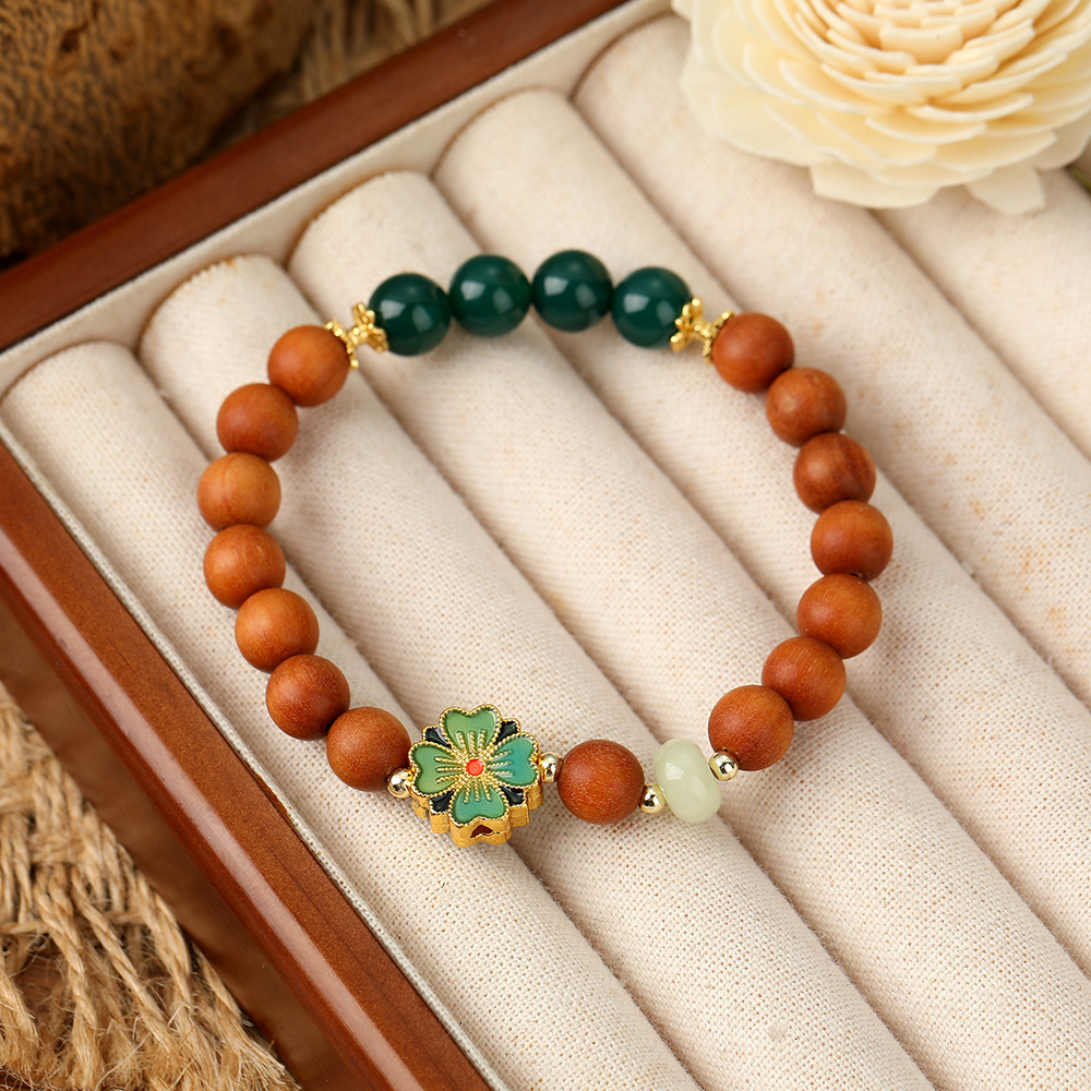Natural Sandalwood Hand String, New Chinese Wooden Cultural and Artistic Bracelet, Temple Scenic Area, Same gender Peach Blossom Wood Bracelet