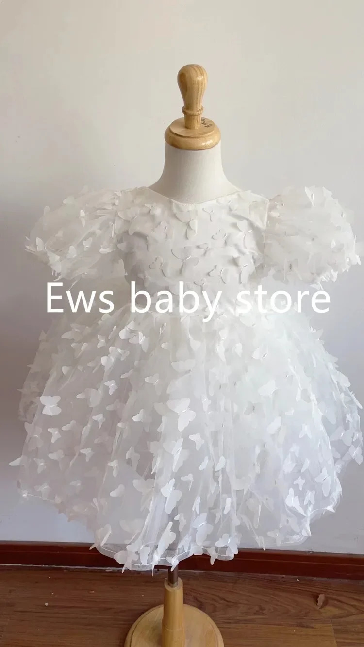 Fashion Baby Girl Dress Butterfly Puff Sleeve Child Tulle Princess Dress For Vestido Pageant Party Birthday A3743 250519