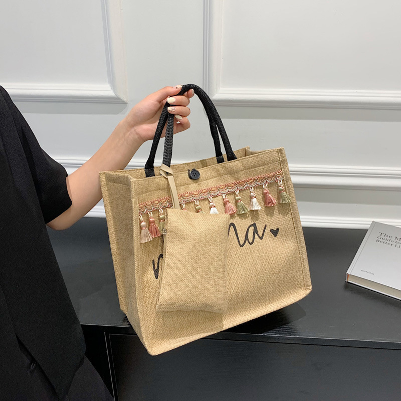 Free Delivery Designer Bag Mother And Child Korean Edition 2025 Fashion Trend Handheld Linen Women's Large Capacity Casual One Shoulder Tote Bag 