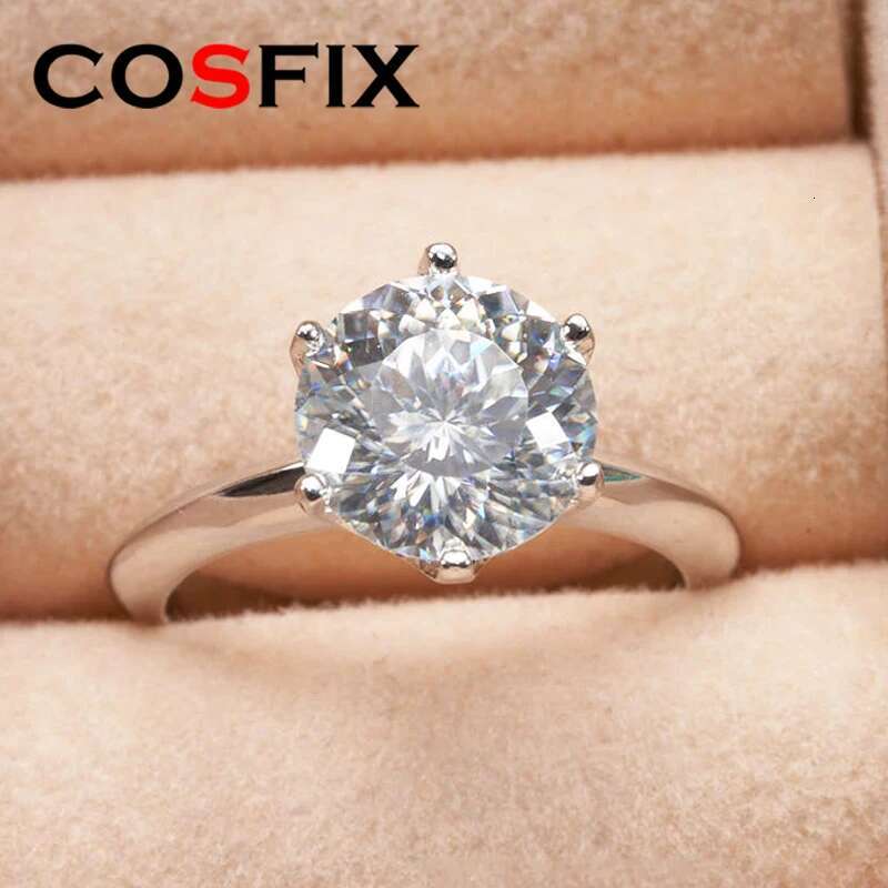COSFIX 1-3ct Moissanite Rings For Women Round Cut Six Claws Women Moissanite Ring Blue Pink Green Womens Moissanite Ring 2023