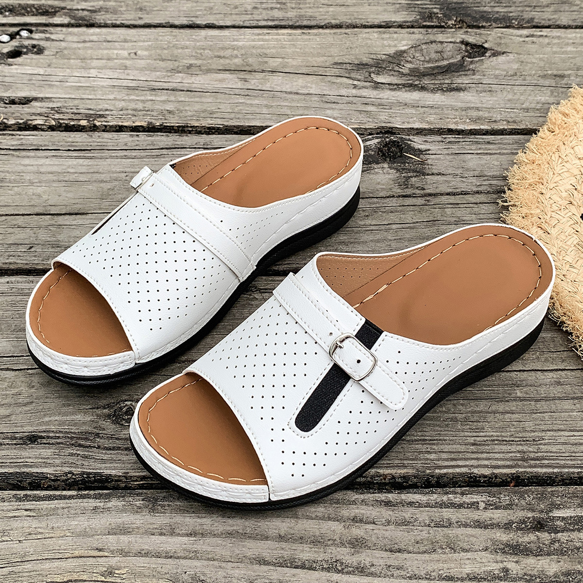 Large Casual Shoes Women S Shoes Summer New Style For Outerwear With Metal Buckle Thick Sole Fishmouth Wedge Sandals Ddmysaturn