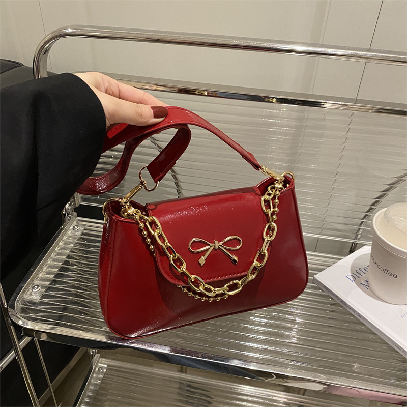 Free Delivery Designer Bag Korean Single Shoulder Chain Hand 2025 Spring New Simple And Versatile Commuting With Bow Decoration Crossbody Luxury