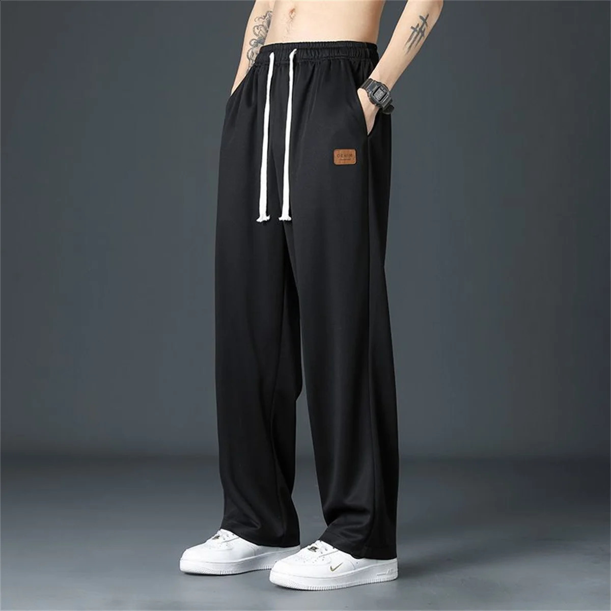 Black Straight Pants for Mens Summer Wide Leg Casual Harajuku Student High Street Trousers Gray Cool Sweatpants 250517