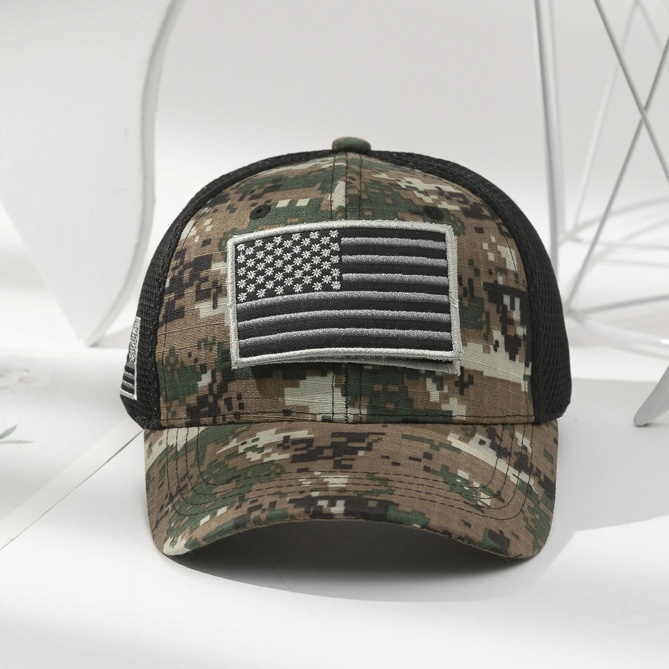 Cross-border fashion patch American flag camouflage mesh baseball cap outdoor versatile sunshade baseball cap 250519