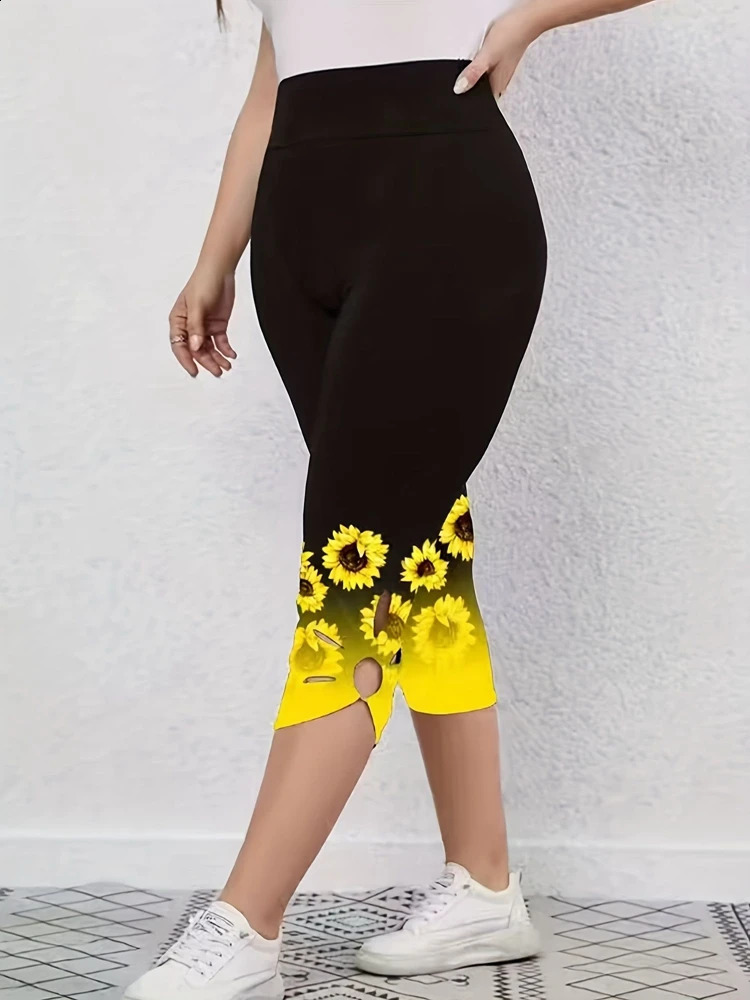 Plus Size 1XL8XL Womens Sunflower Printed Long Legs Fashion Cutting Comfortable and Exquisite Curve Perfect Casual Wear 250428
