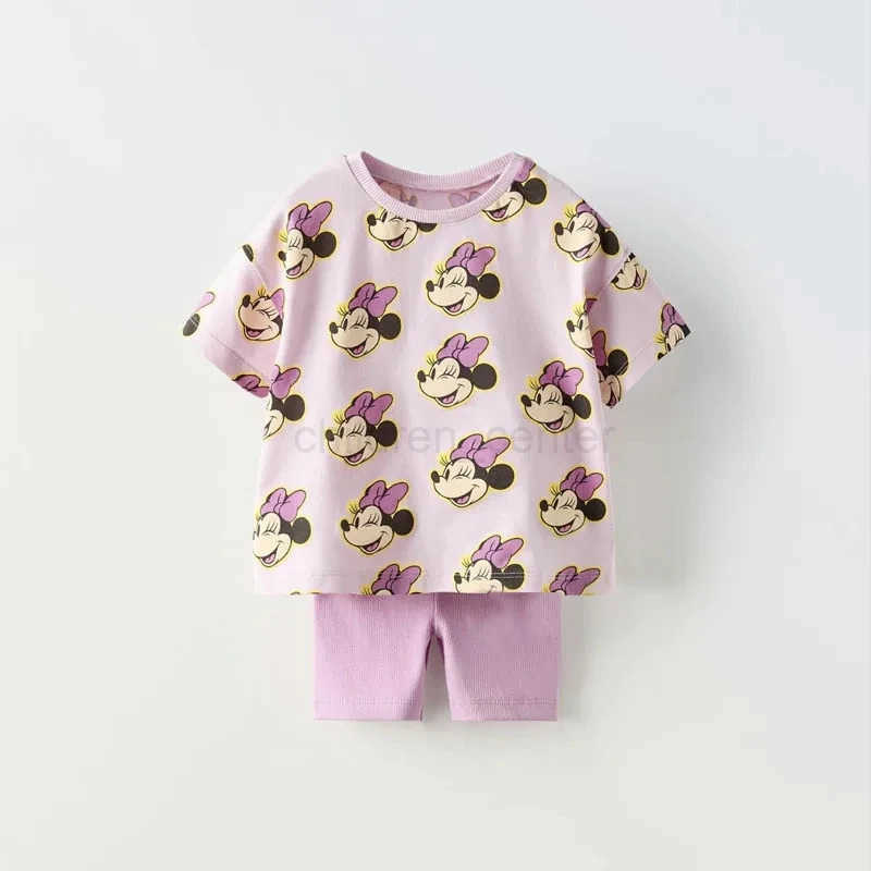 Disney 0-4year Girls Clothes Set Kids Clothes Summer Girl T-shirt Shorts Cotton Short Sleeve Children Clothing Toddler Suit W250520