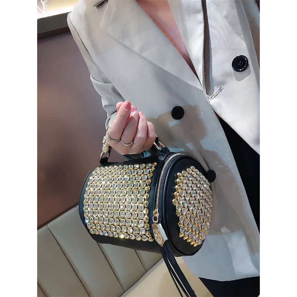 American Style Metal Rivet Studded Dia Tassel Cylindrical Handbag With Personalized High-End Feel One Shoulder Crossbody Bag
