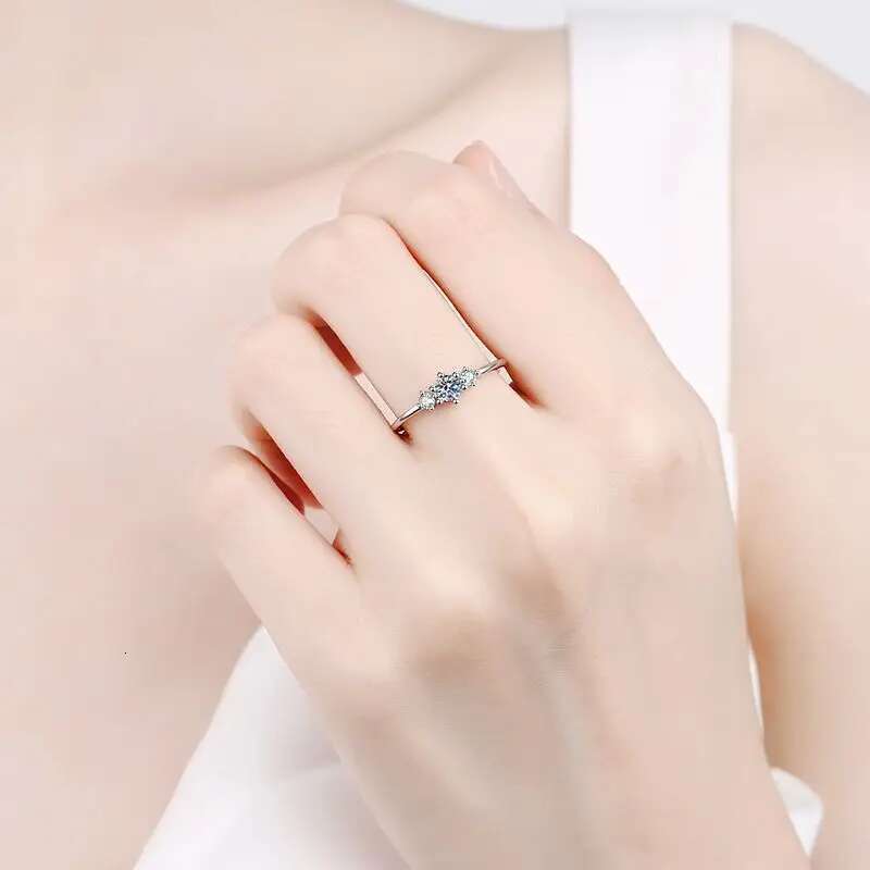 Platinum Plated Moissanite Rings Round Brilliant Diamonds Stackable Rings for Women Sterling Silver Eternity Bands Fine Jewelry