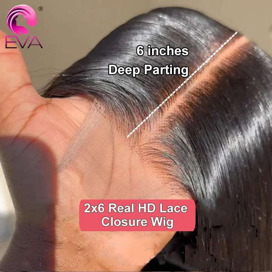 Eva 2x6 Closure Wig Kim K Deep Part Raw Bone Straight Invisible HD Lace Front Human Hair Wigs