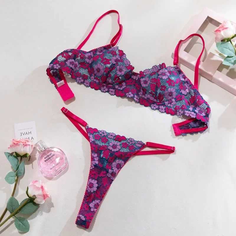 Sexy Adult Lingerie Women Sexy Contrast Bra Set Thin Hollow Breast-revealed Sexy Underwear Two-piece Set New R250520