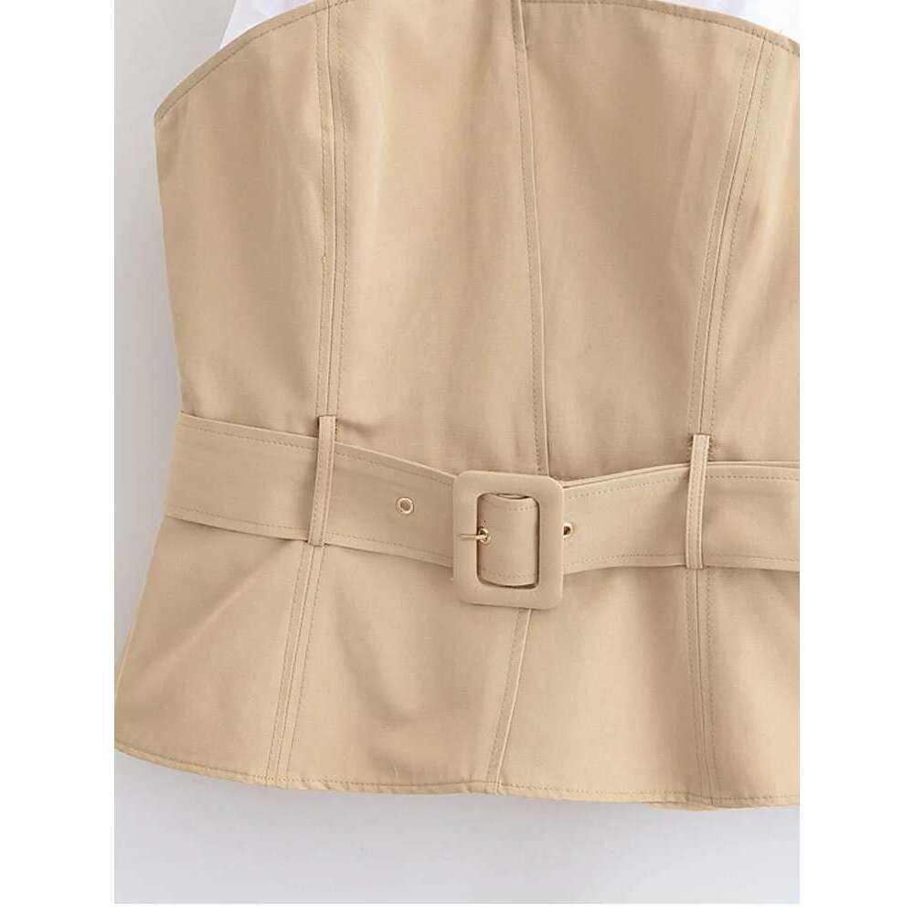 Women Summer Tank Tops Camis 2025 Casual V-Neck Sleeveless Belt Patchwork Female Elegant Street Top Clothing