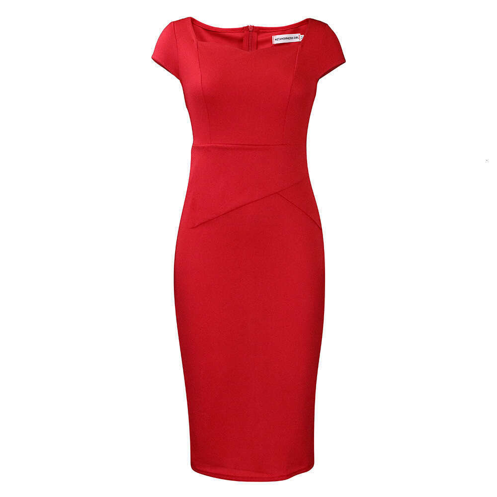 Women's Wear D3195 Women's Summer New Style Commuter Short Sleeve Wrap Hip Office Dress