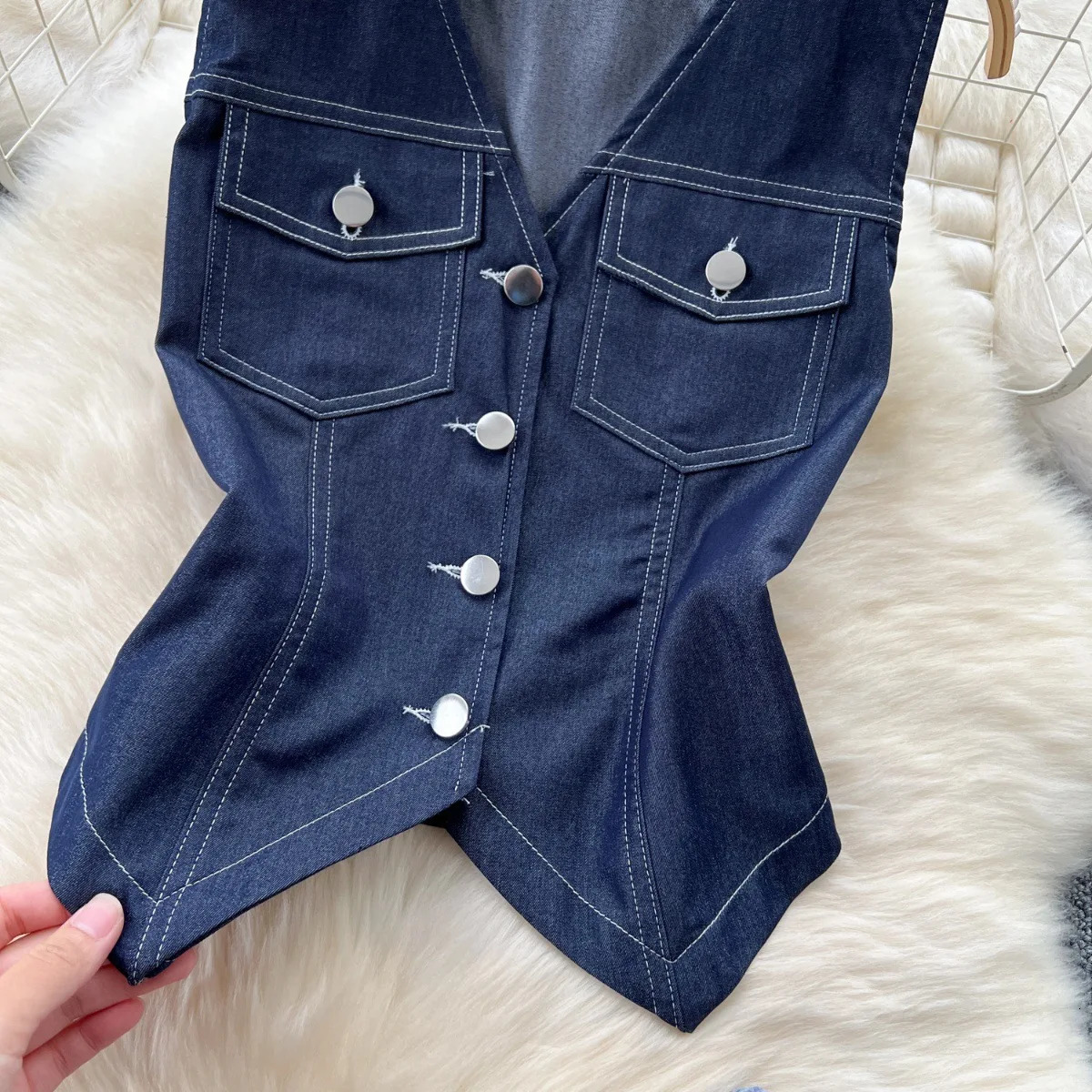 Two Piece Set Women Pant Sets V Neck Denim Y2k Streetwear Matching Sets Vest Top Wide Leg Long Pants Lace Up High Waist 250516
