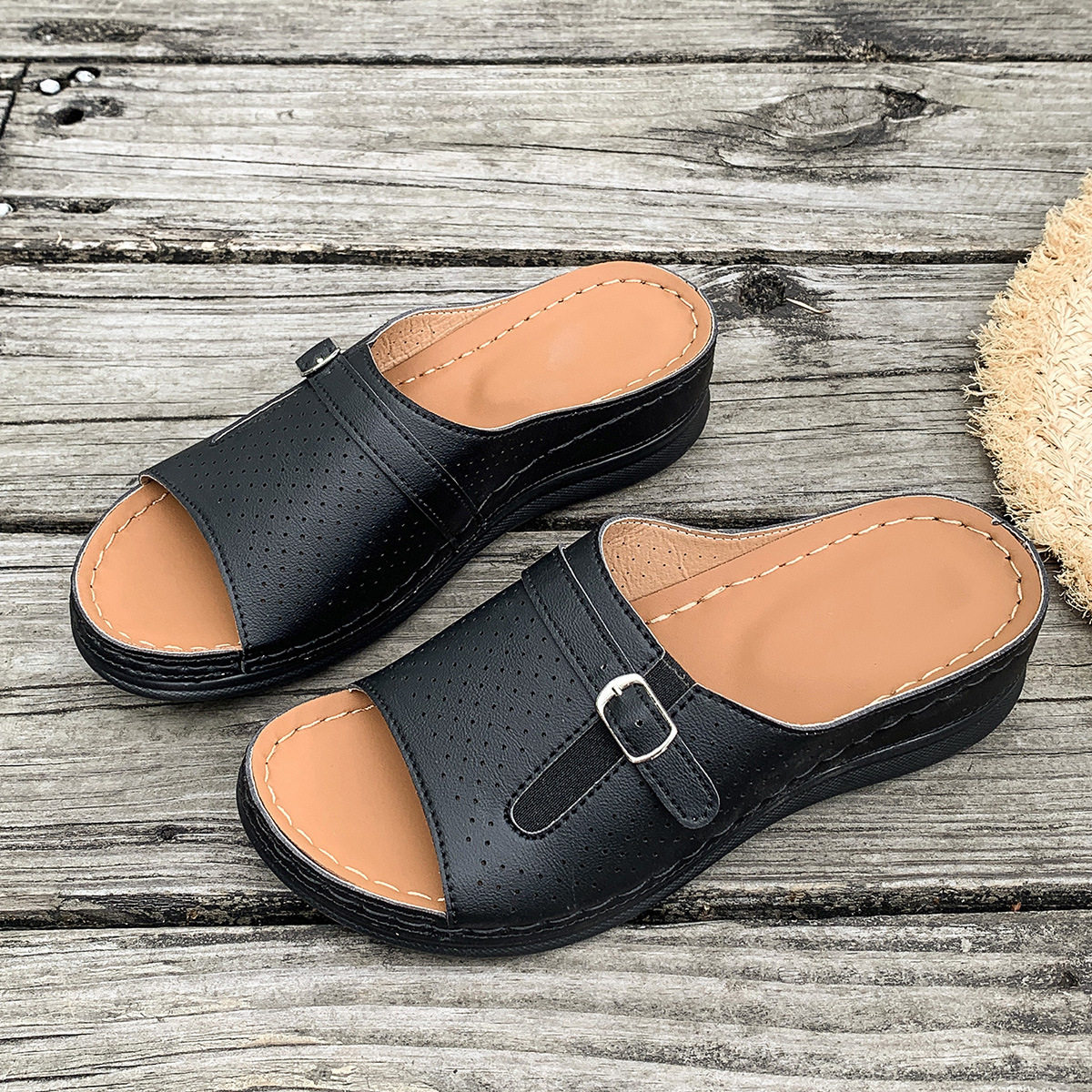 Large Casual Shoes Women S Shoes Summer New Style For Outerwear With Metal Buckle Thick Sole Fishmouth Wedge Sandals Ddmysaturn