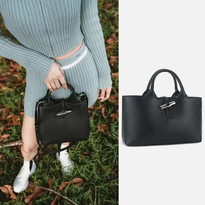 VOAETEC 2025 New Versatile Cowhide Bucket Women's Fashion Hand Commuter Shoulder Crossbody Bamboo Bag