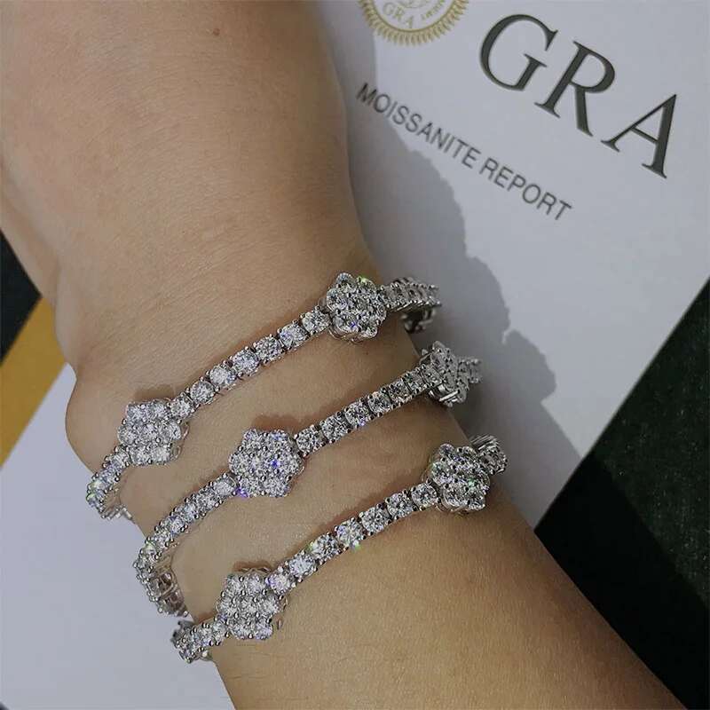 COSFIX Luxury Womens Moissanite Bracelet s925 Silver Moissanite Bracelet For Men D Color Women Full Moissanite Tennis Chain