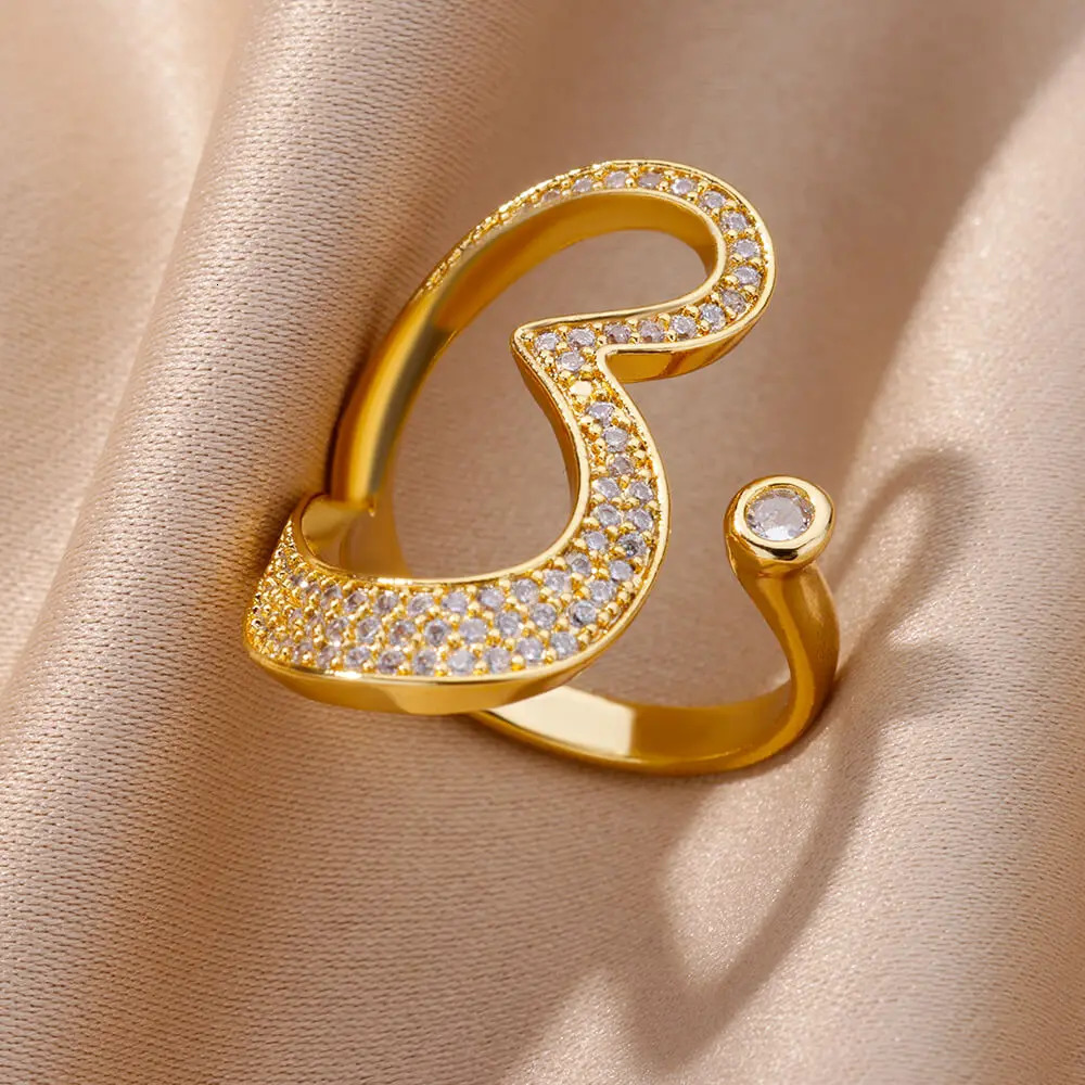 Horizontal Heart Rings for Women In Stainless Steel Ring Exaggerate Aesthetic Wedding Jewerly anillos mujer 250519