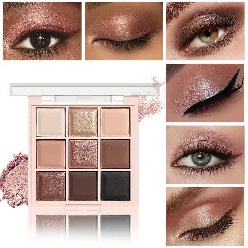 9-color eyeshadow palette coffee brown nude metallic tones matte glitter metallic finish smoky makeup party stageXJ250520