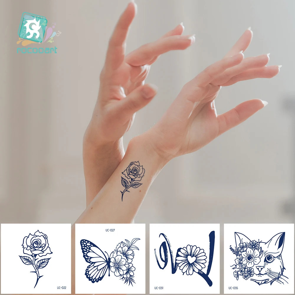 30pcs Semi Permanent Cartoon Herbal Tattoo Stickers For Womens Waterproof Disposable Water Transfer Printing Stickers 250515