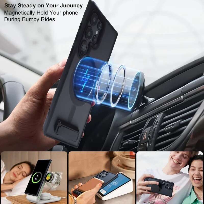 UYUXIO Magnetic Mobile Phone Case Kickstand for Samsung Galaxy S25 S24 S23 Ultra FE S22 Plus Cover Stand Cases with Holder