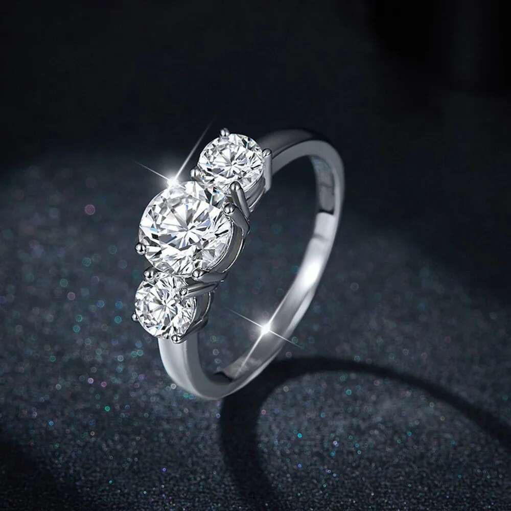 2 Carat Moissanite Engagement Ring For Women 3 Stones Lab Diamond 925 Sterling Silver 18K White Gold Plated Wedding Jewelry Gift