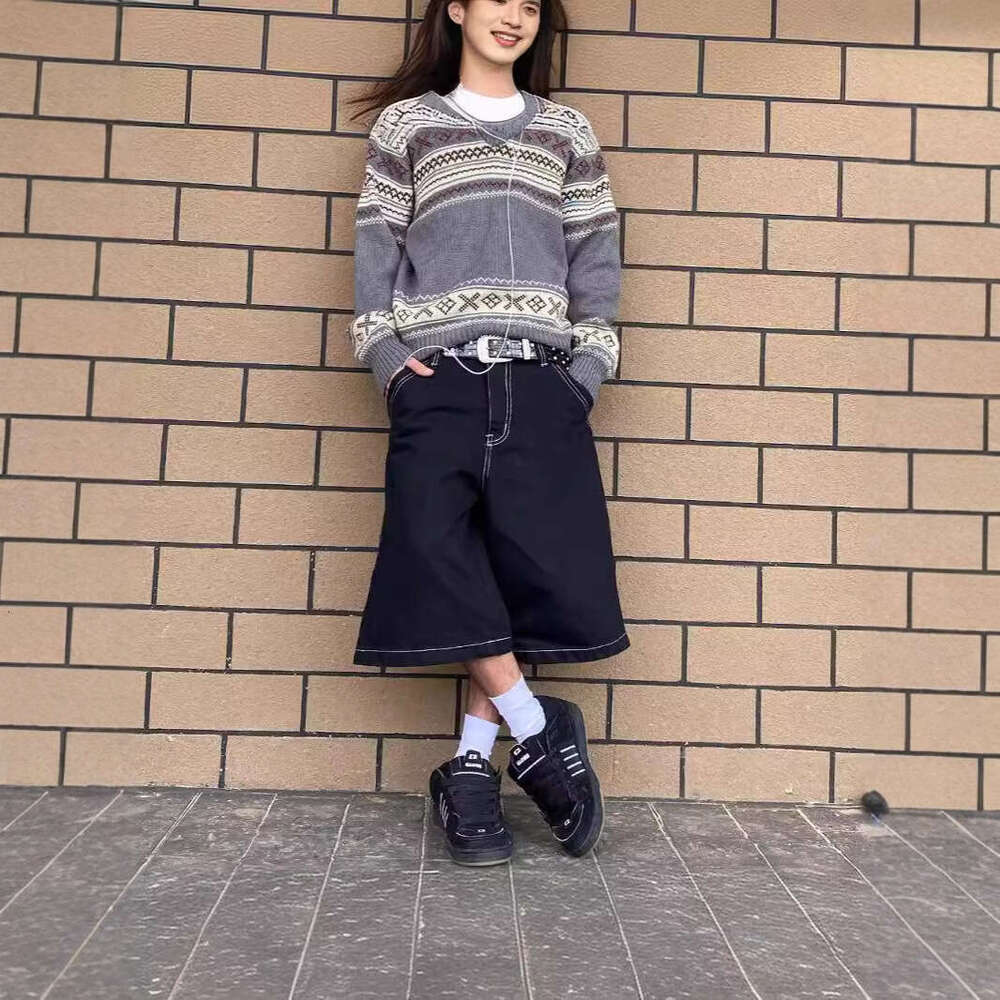 WEXWEAR High Street Skateboarding Pattern Embroidered Hiphop Cowboy Mid Pants